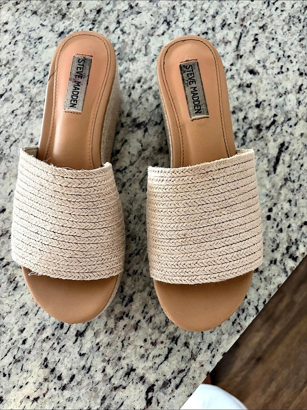 Steve Madden Woven Platform Wedge Mules in Beige